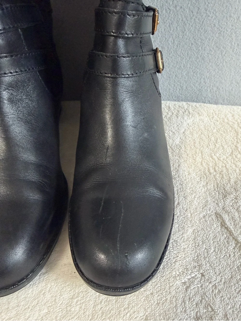Bandolino Carlota Boots Two-Tone Black/Brown Size 6M Women’s Leather Block Heel